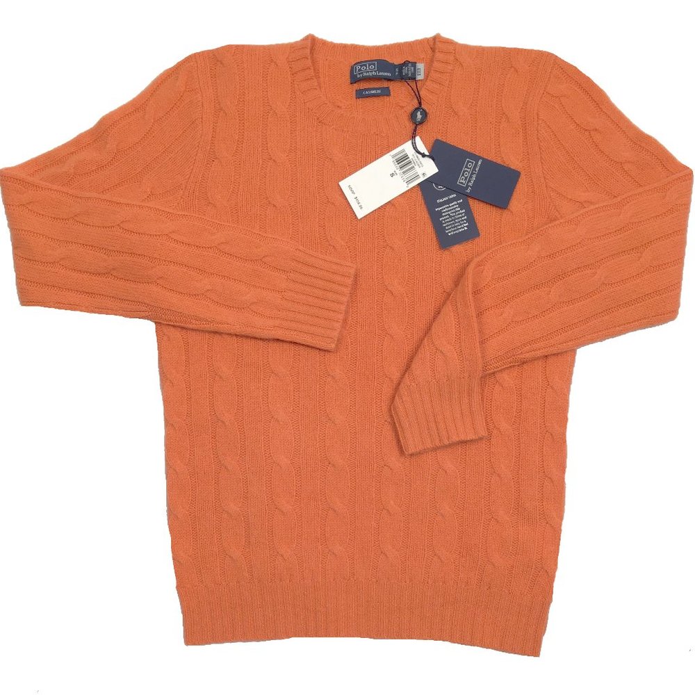 NEW $498 Polo Ralph Lauren Womens Cashmere Sweater!  Small  Orange  Cable Knit